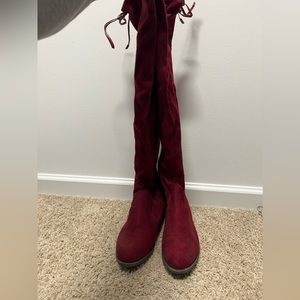 Red above the knee boots